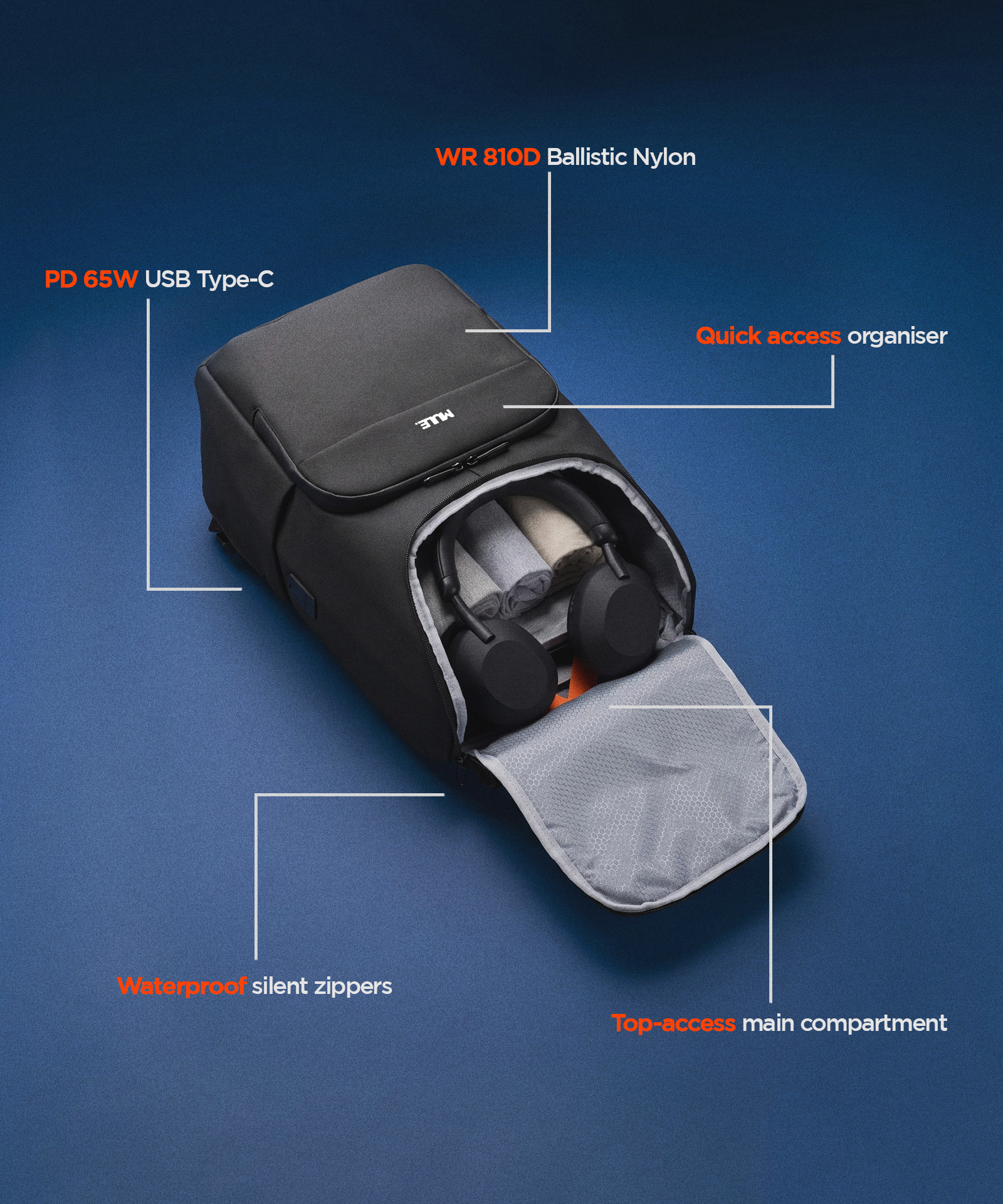 Binary Travel Backpack with wide opening