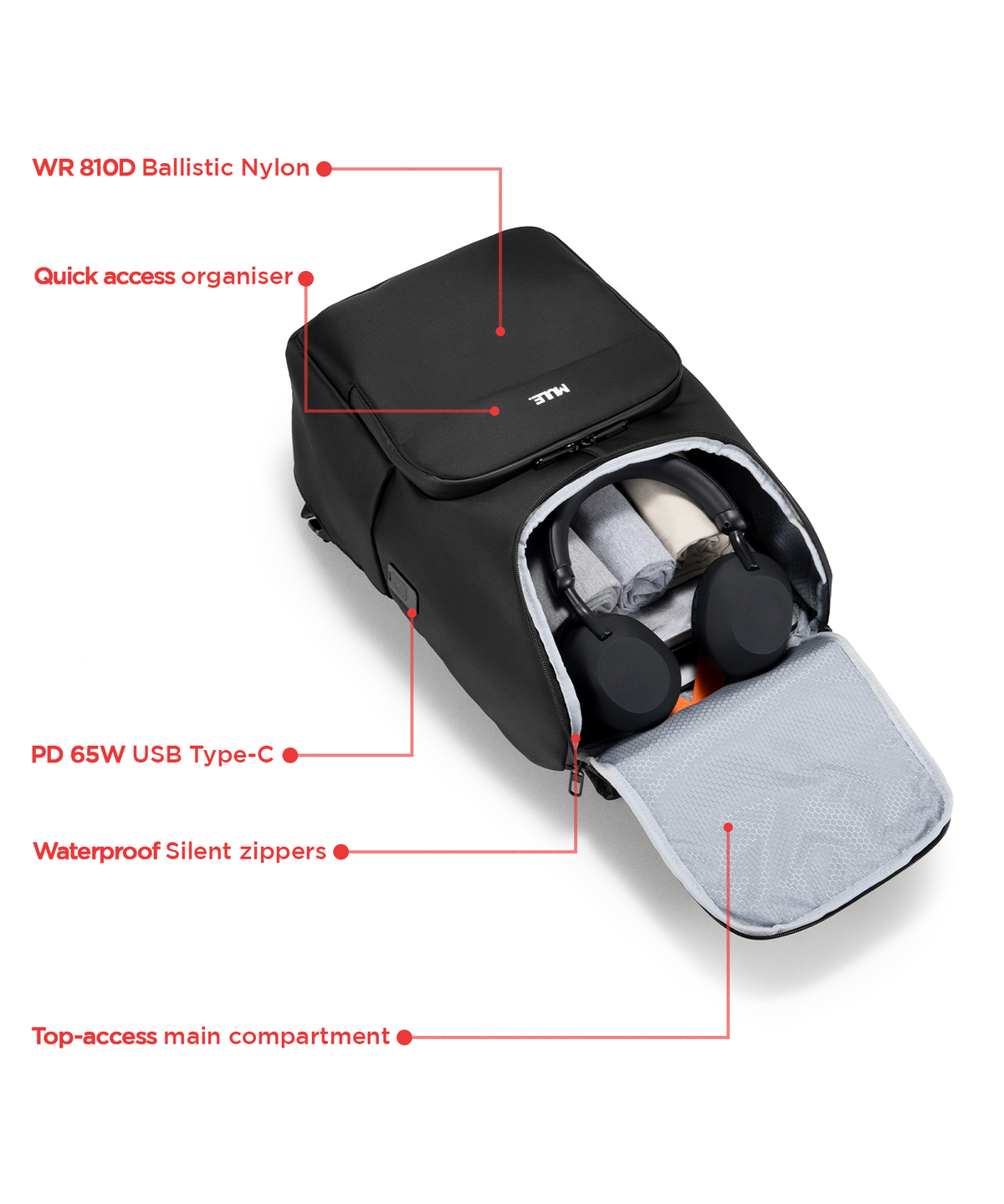 Binary Travel Backpack with wide opening