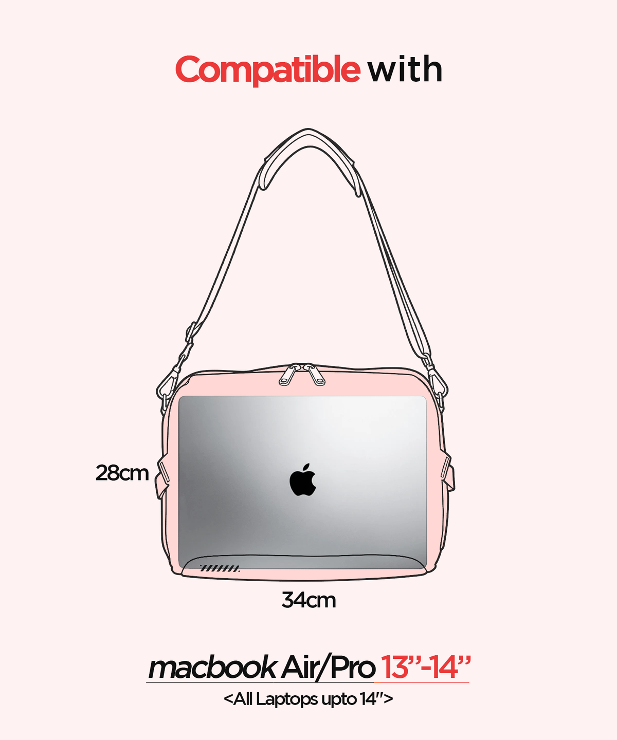 Hatch laptop messenger bag, compatible with MacBook Air/Pro 13"-14" on a white background.