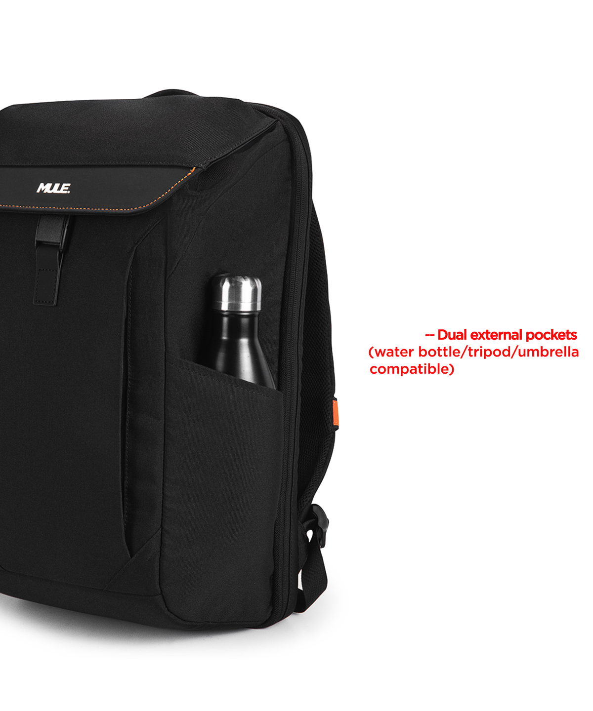 kepler everyday travel backpack Black backpack with a water bottle pocket