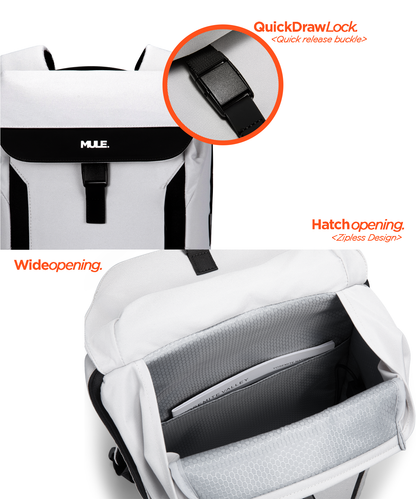 hatch overnighter backpack with wide opening and quickdraw locks